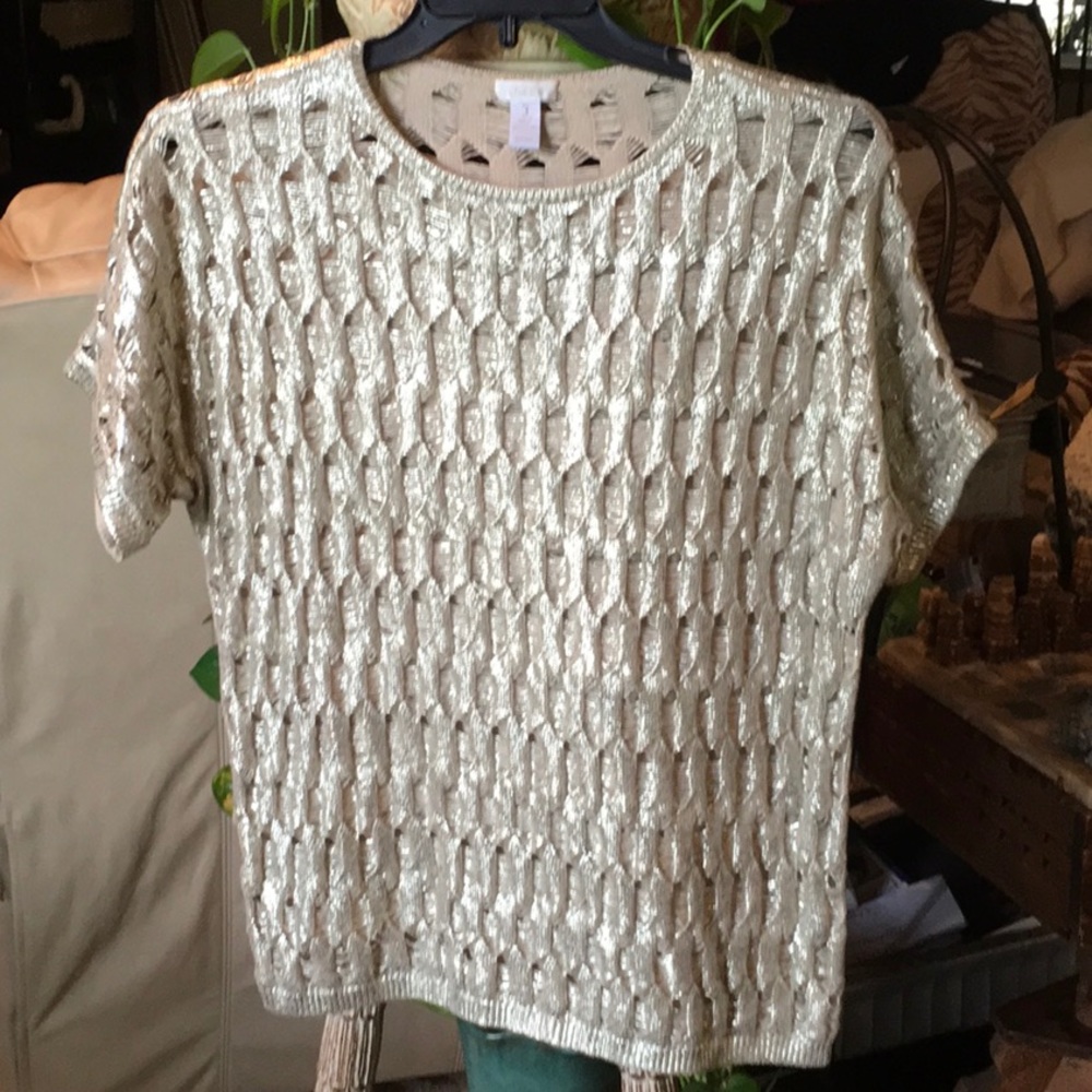 Chico’s Gold and Rose Gold cotton knitted top sz 3